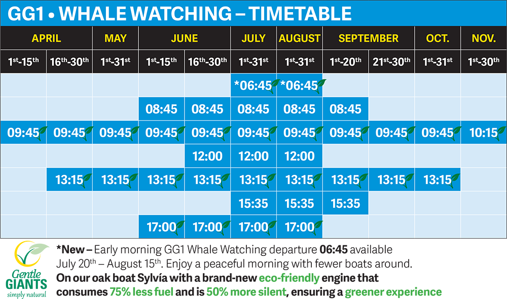 Húsavík Whale Watching from Iceland 2026 timetable