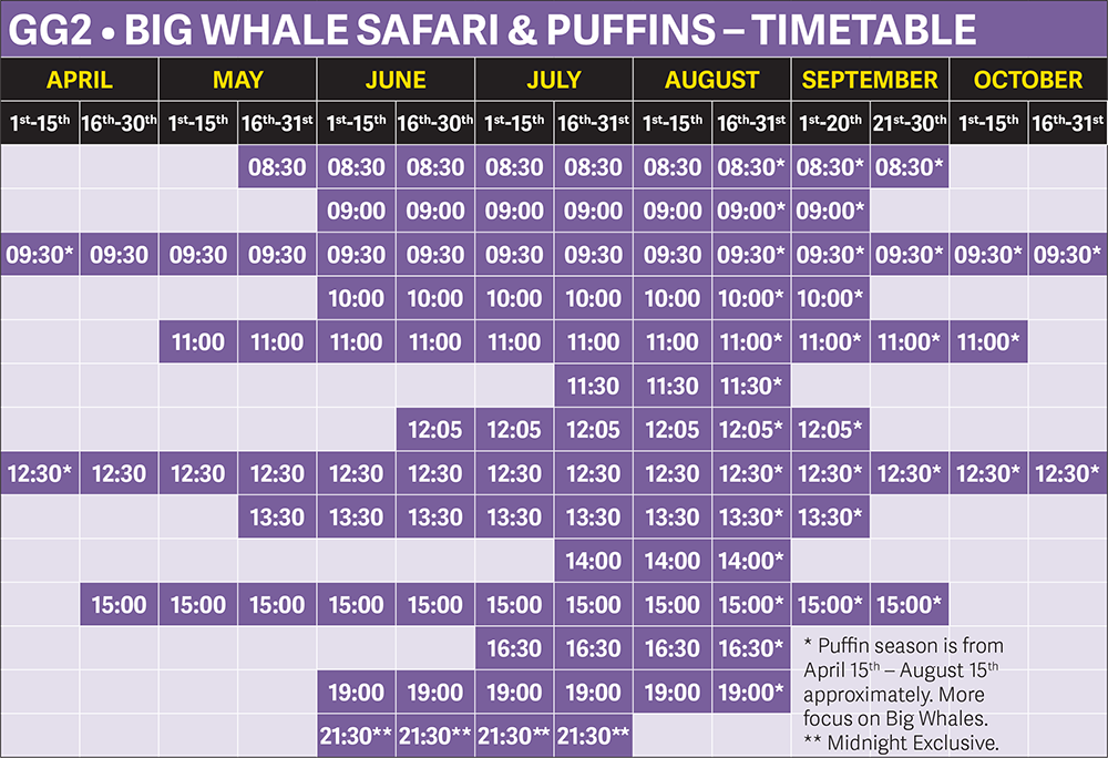 Original Big Whale Safari Iceland, Husavik, timetable 2026