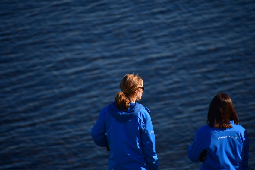 Sarah and Dimitra watching over Skjalfandi Bay, Husavik, Iceland