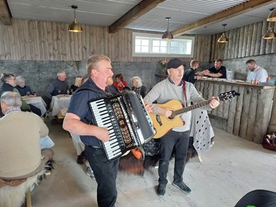 Live music in Flatey Island, Husavik at the Grand Opening event for Gentle Giants Whale Watching