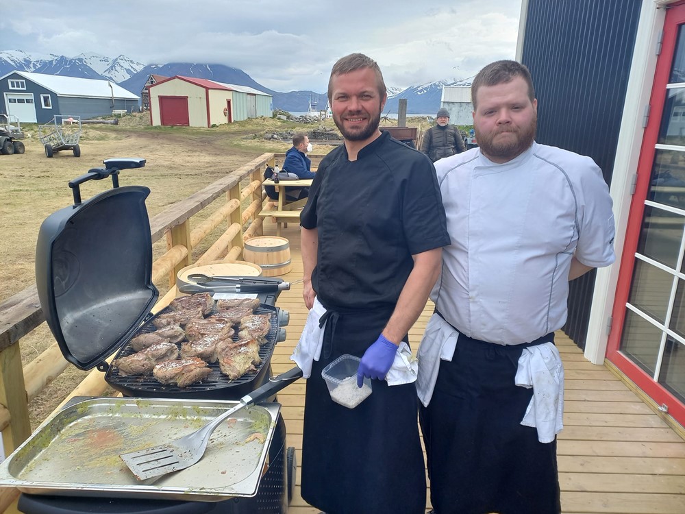 chefs preparing a delicious meal for the passengers at the luxury cruiseship on Flatey, Iceland