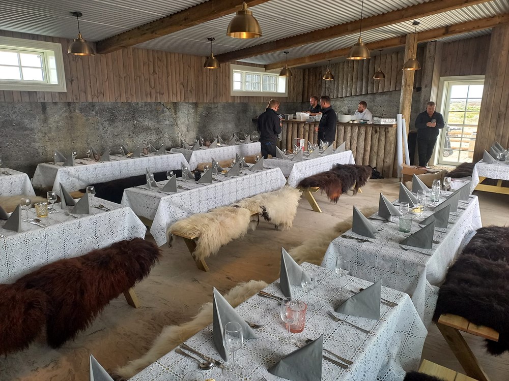 tables ready for the Grand Opening Event in Flatey, Iceland